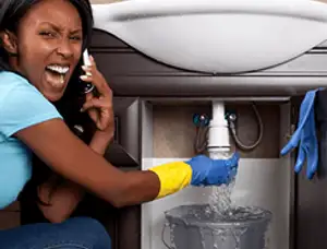 Emergency plumbing repair for a leaking sink drain under a bathroom vanity in Detroit, MI
